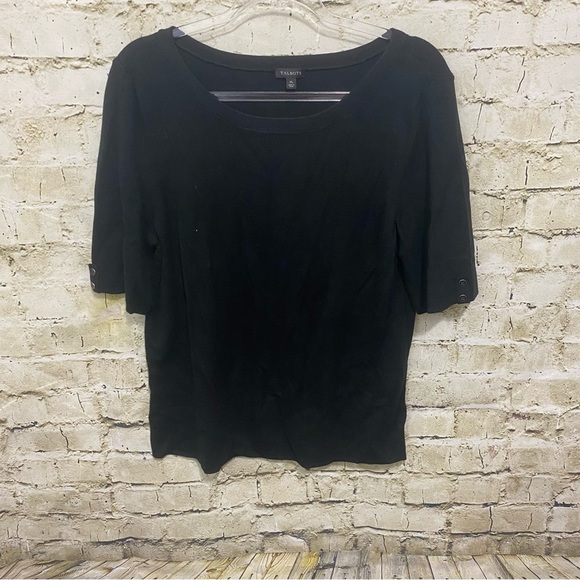 Talbots Black Soft Stretch Button Sleeve Knit Top - Picture 1 of 5